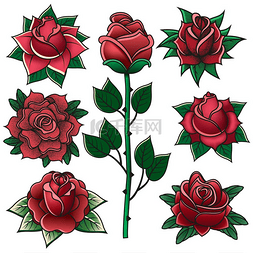 黑色玫瑰纹身图片_复古雕刻玫瑰老式纹身符号古老的