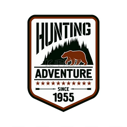户外狩猎图片_狩猎和户外冒险徽章设计木质山脉