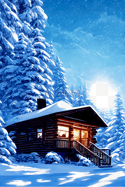户外木屋图片_大雪中的木屋