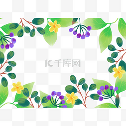 紫色花草叶子边框
