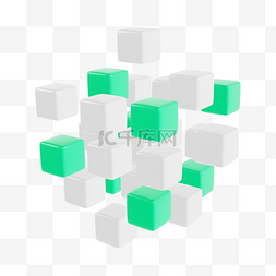 白立体方块图片_3DC4D立体白绿色多个方块