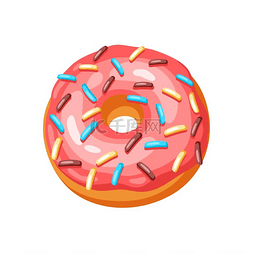 甜糖图片_带有撒点的釉面甜甜圈的插图彩色