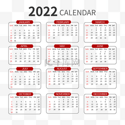 英文新年图片_红色线条方形表格2022日历