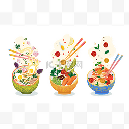 碗和筷子卡通图片_食物套餐。热菜配面意大利面，米