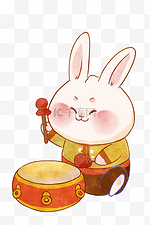 兔年新春春节新年卡通兔子打鼓
