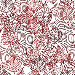 各种红色和栗色秋叶的无缝图案相