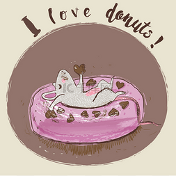 猫菜单图片_卡通老鼠吃甜甜圈