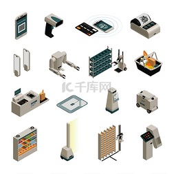 自动化购物技术等距图标收集与智