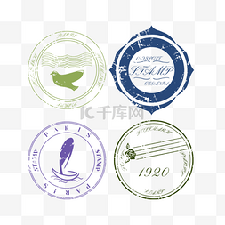 蓝色对称图片_邮票邮戳复古风格印章
