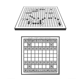 黑圆圈矢量图片_围棋和将棋日本战略棋盘木制矢量