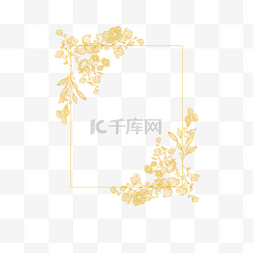 金色长方形图片_金线花卉婚礼长方形花藤边框