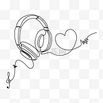 创意爱心波浪音符头戴式耳机线条画