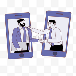 科技电脑屏幕图片_商务人士在线握手插画