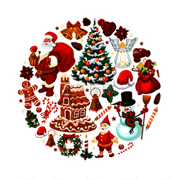 新年元素树图片_圣诞假期装饰品和圣诞老人​​礼
