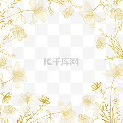 几何线稿线条花图片_金色手绘花朵线稿边框