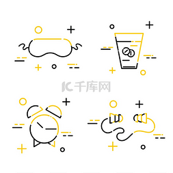 时钟向量集图片_睡眠图标的艺术线条集睡垫耳塞闹