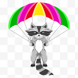 降落伞元素图片_可爱的手绘卡通浣熊降落伞