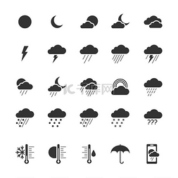 设置在白色背景上的天气黑色象形