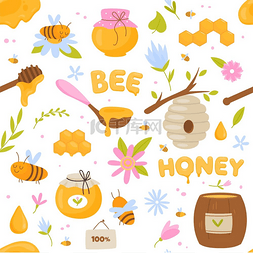 自然装饰图案图片_蜜蜂蜂蜜无缝图案健康的天然蜂产