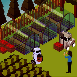 农业机器人等距组合与室外农场景