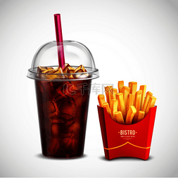 可口可乐食物图片_快餐写实构图纸盒薯条和塑料杯可