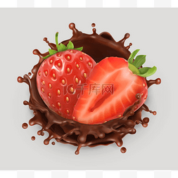 草莓和巧克力图片_草莓和巧克力的飞溅。现实的例证