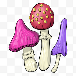 国潮背景版图片_蘑菇漫画风彩色菌类植物