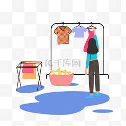 家庭清洁概念妈妈清洗衣物插画