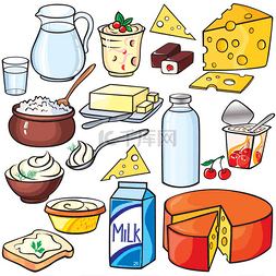 卡通sweet图片_Dairy products icon set