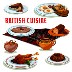 英语x展架易拉宝图片_英国美食早餐菜单图标包括煎蛋、