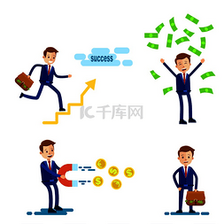 金融业务背景图片_穿着蓝色西装和红色领带的卡通商
