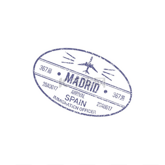 西班牙移民官员签证印章被隔离抵达马德里机场管制官方标志马德里机场管制印章隔离西班牙签证