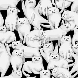 无缝图案搭配卡通白猫可爱的宠物
