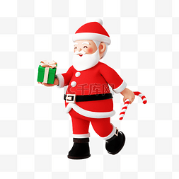 送礼物图片_圣诞节红色3D立体卡通圣诞老人送