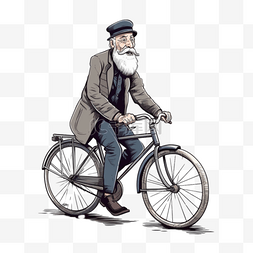 人物插画自行车图片_手绘卡通骑自行车老人