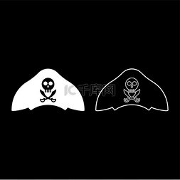 海盗帽配骷髅和军刀弯刀图标轮廓