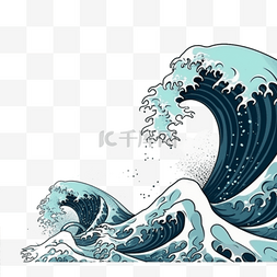 日式图片_卡通手绘日式海浪浪花