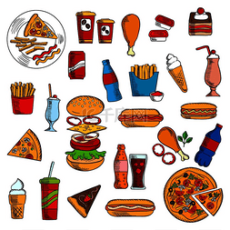 汉堡披萨菜单图片_芝士汉堡和意大利辣香肠披萨、热