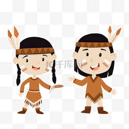 美洲印第安人原住民两个女孩手拿
