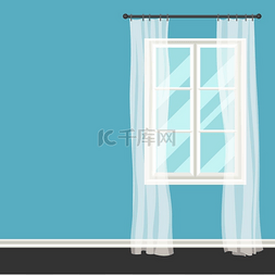 白色塑料窗，墙上挂着透明窗帘。