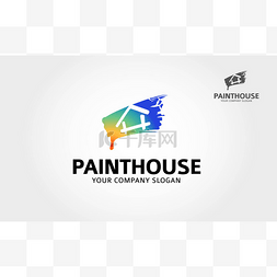 油漆房子矢量标志模板。房屋设计