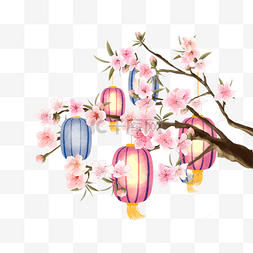 越南新年桃花灯笼粉色花卉边框
