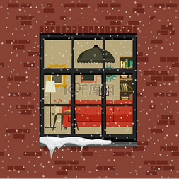 冬天的首页图片_在砖墙的冬天窗口.. 在砖墙的冬天