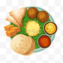 汤和米饭图片_印度美食塔利圆盘上放着炖菜和汤