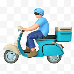 骑摩托下班图片_C4D立体外卖员送餐摩托