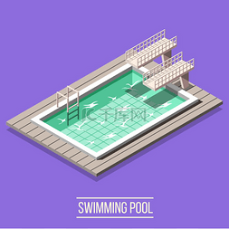 湿巾矢量图图片_等距游泳池组合与 piscine 高跳水板