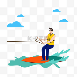 海上旅游图片_水橇运动男性冲浪黄色卡通风格