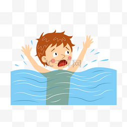 夏季玩水活动图片_男孩游泳水中溺水概念插画