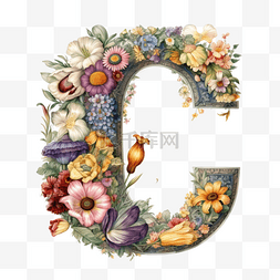 c字母c图片_洛可可风格鲜花环绕字母系列字母