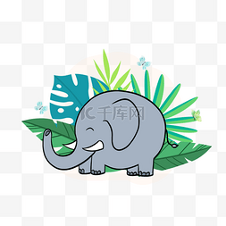 大象创意画图片_夏季叶子植物大象剪贴画